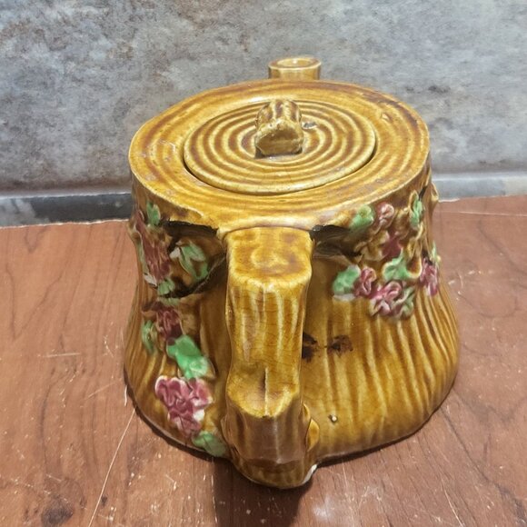 Vintage Wooded Log Cherry Blossoms Ceramic Tree Teapot Japan 4.25" - Picture 2 of 10